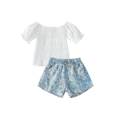 

Binpure Girls Clothes Set White Round Collar Short Sleeve Tops and Shorts