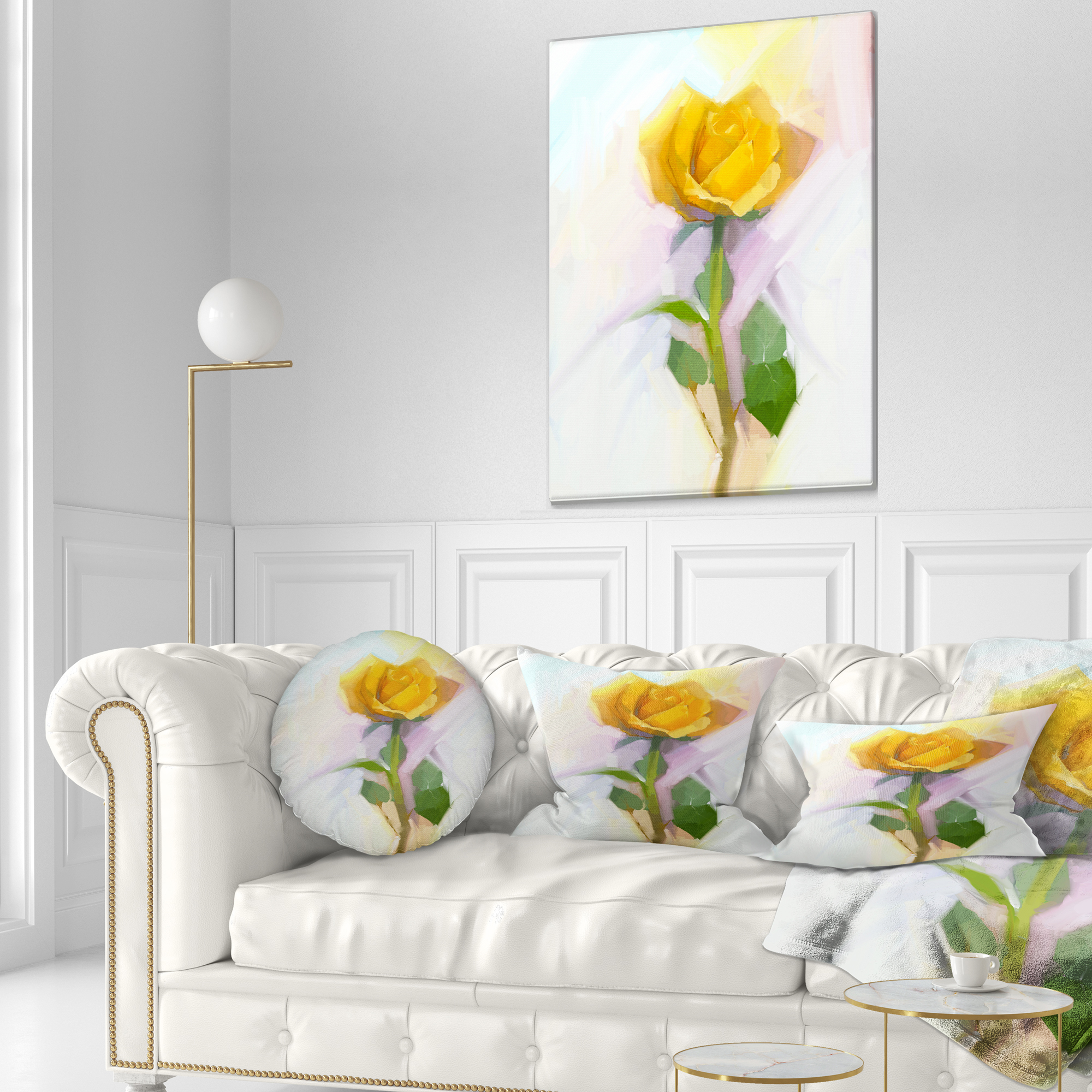 Designart Rose With Green Leaves Painting - Floral Throw Pillow - 12x20