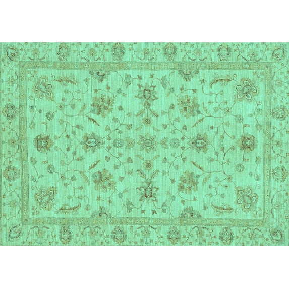 Ahgly Company Machine Washable Indoor Rectangle Oriental Turquoise Blue Traditional Area Rugs, 5' x 7'