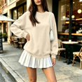 thumbnail image 6 of Crew Neck Sweatshirts Women Fall Oversized Crewneck Sweatshirt Vintage Fleece Pullover Loose Fit Cute Y2K Hoodie Khaki 3XL, 6 of 7