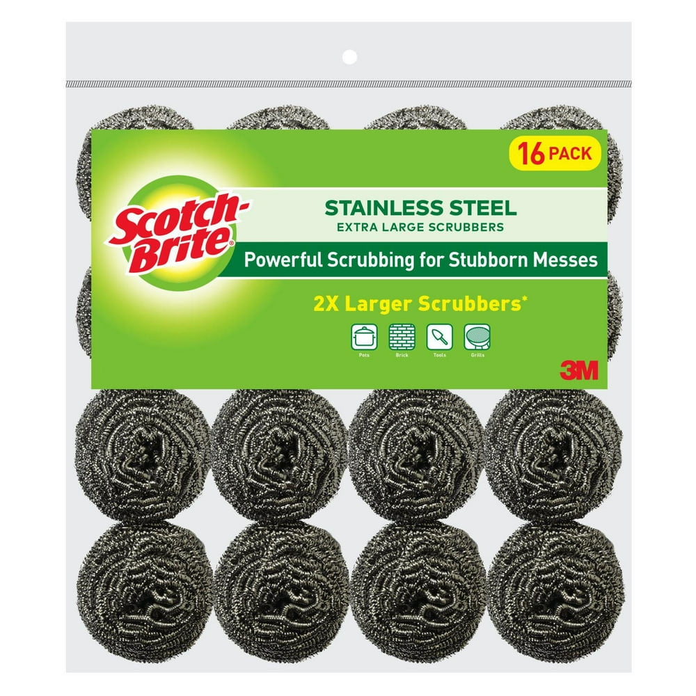 ScotchBrite 2X Larger Stainless Steel Scrubbers Club Pack, 16