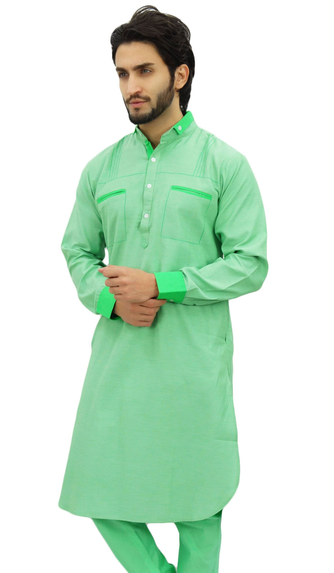 Atasi Men's Pathani Style Men's Punjabi Shirt Green Kurta Pyjama Set 