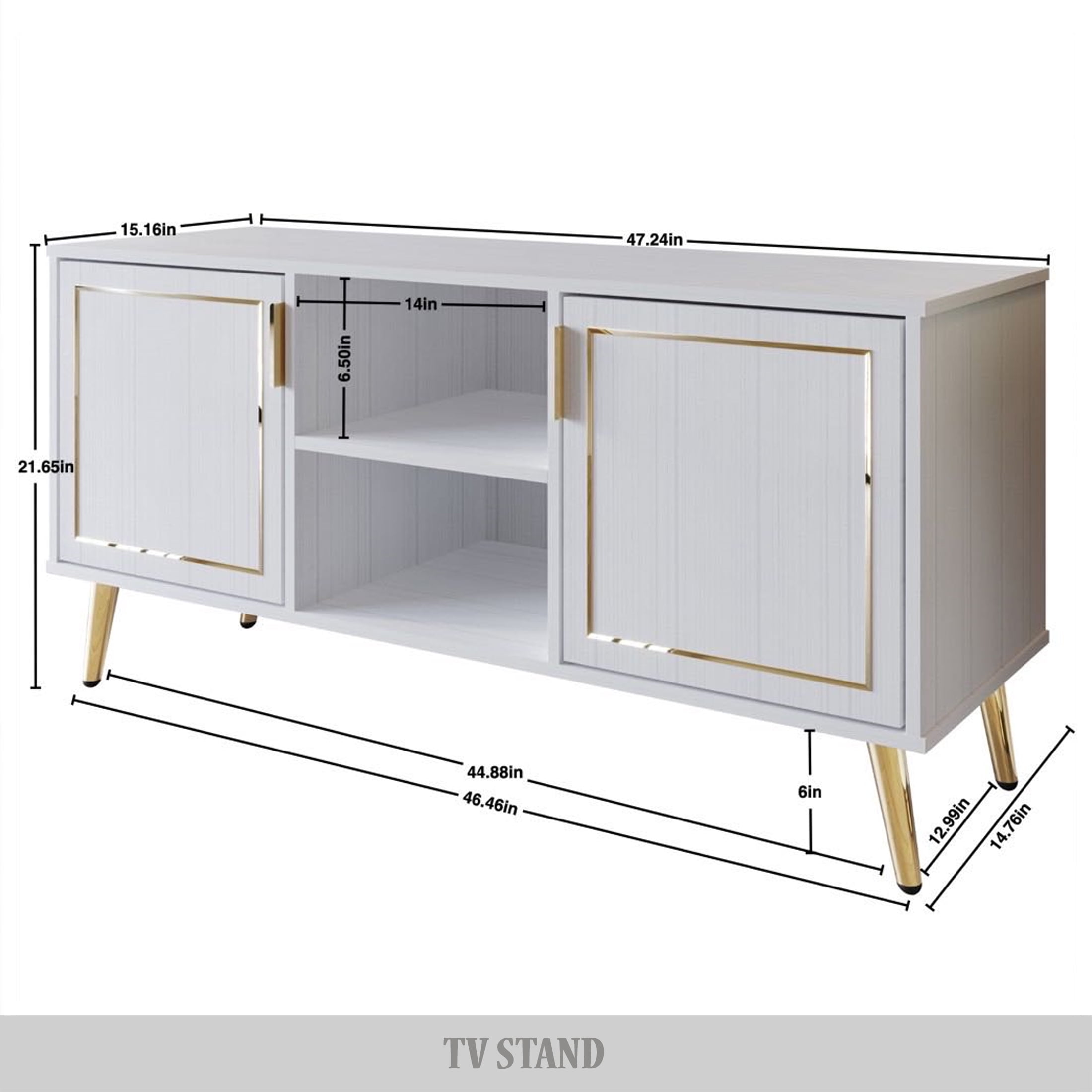 Castle Place Glam 47" TV Stand Console for TVs up to 55", White