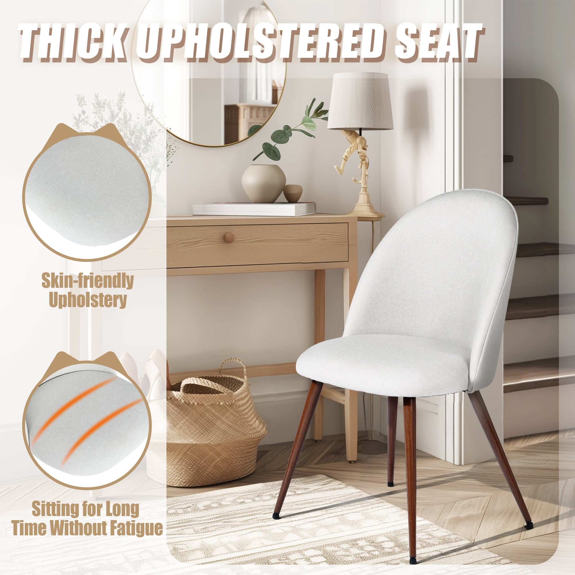 Ensemble table et chaises de salle à manger industriel 3 pièces Homy Casa, plateau rond imitation expresso et 2 chaises à dossier rembourré, pour petits espaces, tissu beige