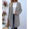 thumbnail image 5 of Women Fall Long Cardigan Sweater Trendy Knit Jacket Coat Dressy Blazer Coatigan Gray XL, 5 of 7