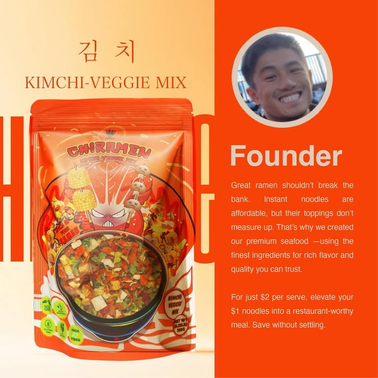 Chiramen Kimchi Veggie Mix, Dried Ramen Toppings, Mushrooms, Tofu