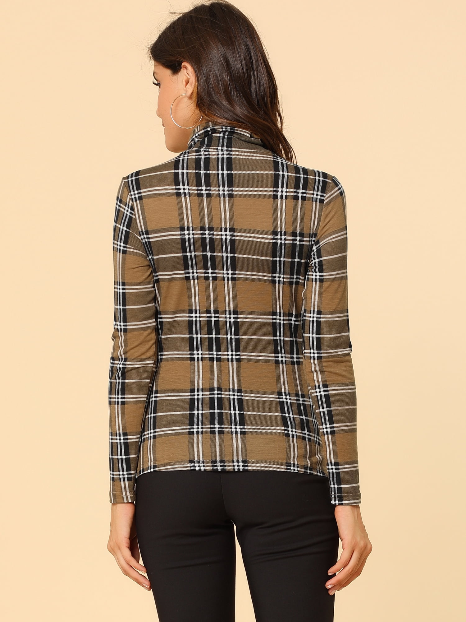DARING DIVA Turtleneck Long Sleeve Slim Shirt Blouse M Brown