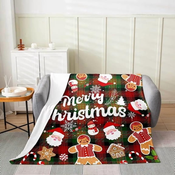 Funny Blanket Christmas Fleece Throw Blanket Santa Claus Flannel Blanket Plush Fuzzy Snowman for Bed Couch Chair Living Room Gingerbread Christmas Present
