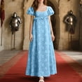 thumbnail image 2 of Wyobmus Halloween Dresses for Women Pearl Puffy Victorian Tunic Dress Floral Halloween Empire Waist Medieval Renaissance Ball Gowns Blue, 2 of 9