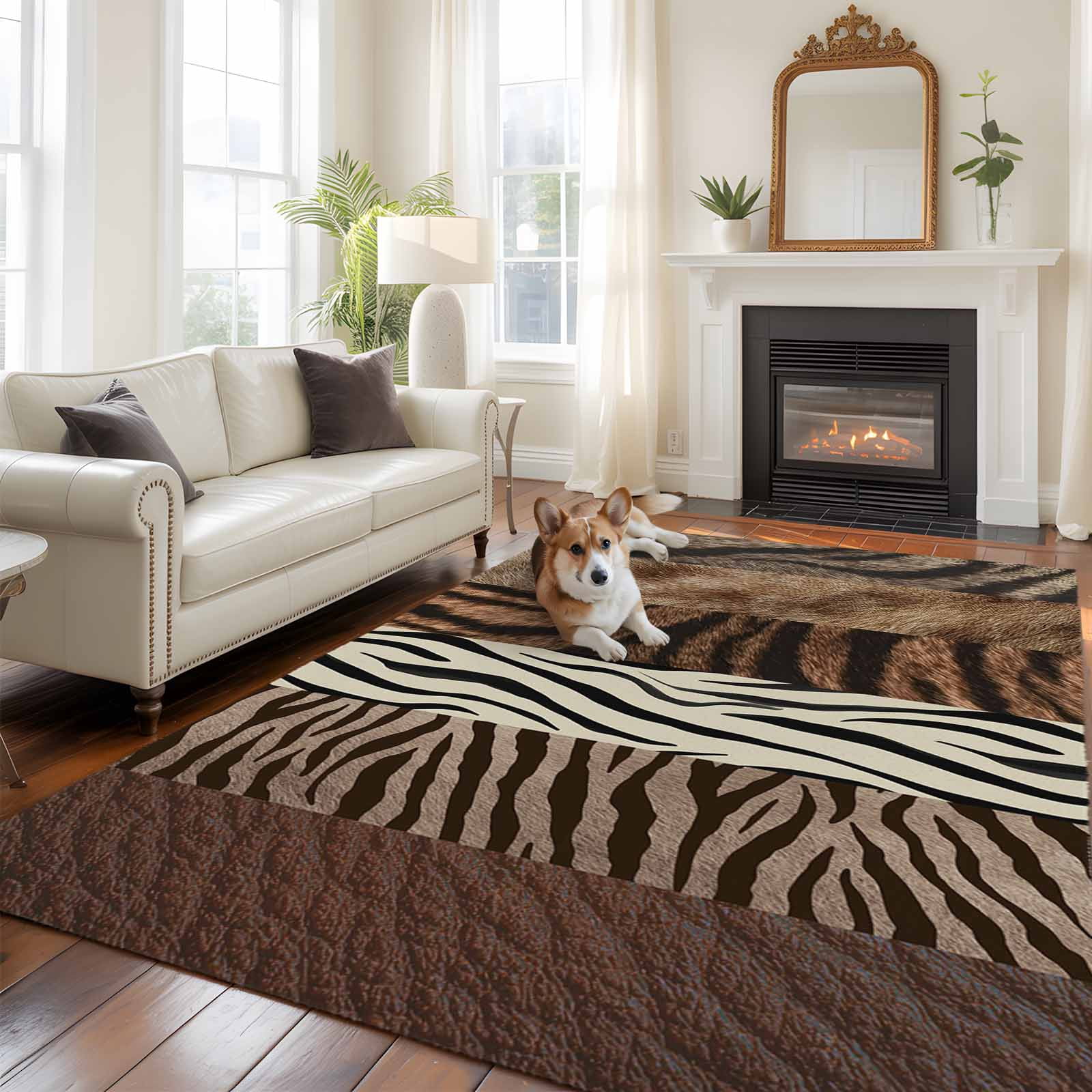 6x9 Area Rugs for Living Room, Animals Printed Striped Non Slip Area Rugs for Kitchen Bedroom Entryway, Rustic Country Zebra Textured Washable Carpet Runner Rug Floor Mats for Bedroom Home Decor