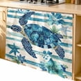 thumbnail image 2 of Teal Blue Turtle Coastal Cabinet Curtain 35"Wx35"L,Dustproof Under Sink Skirt W/ Self Adhesive Tape,Vintage Stripe Botanical Beach Cabinet Curtain Cover for Kitchen Sink,Bathroom Vanity,Laundry Room, 2 of 9