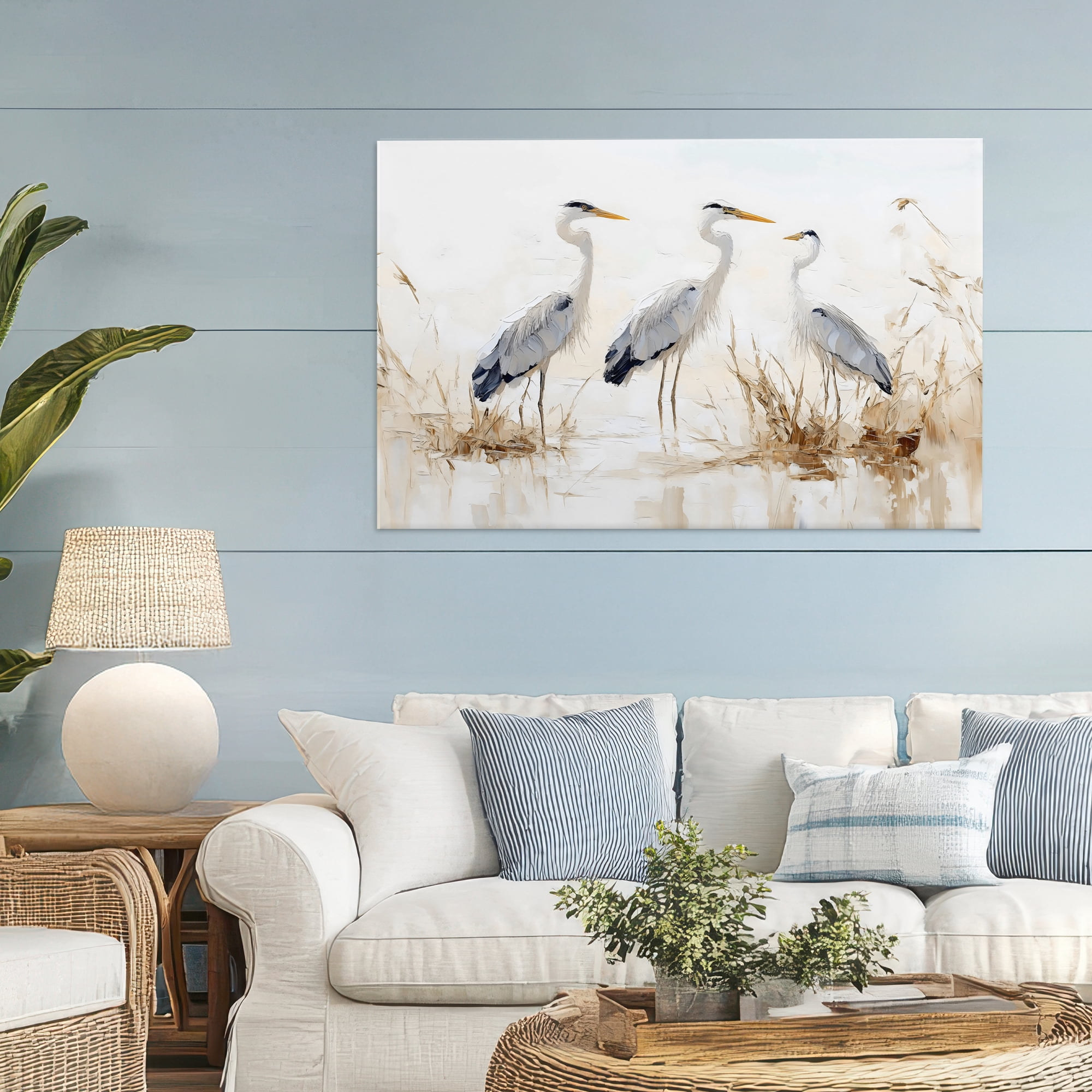 Stupell Industries Neutral Blue Herons in Reeds Canvas Wall Art, design by LSR Design Studio