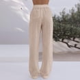 thumbnail image 5 of Inleife Woman Solid Color Pockets Elastic Waist High Waist Long Pants Beige M, 5 of 6