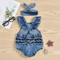 thumbnail image 4 of EINCcm Baby Romper Girls Romper Baby Girl Jumpsuit Infant Girls Sleeveless Jumpsuit Denim Rainbow Print Romper Headband 2pcs Set, for Toddler Baby Girls, Blue, 18-24 Months, 4 of 8