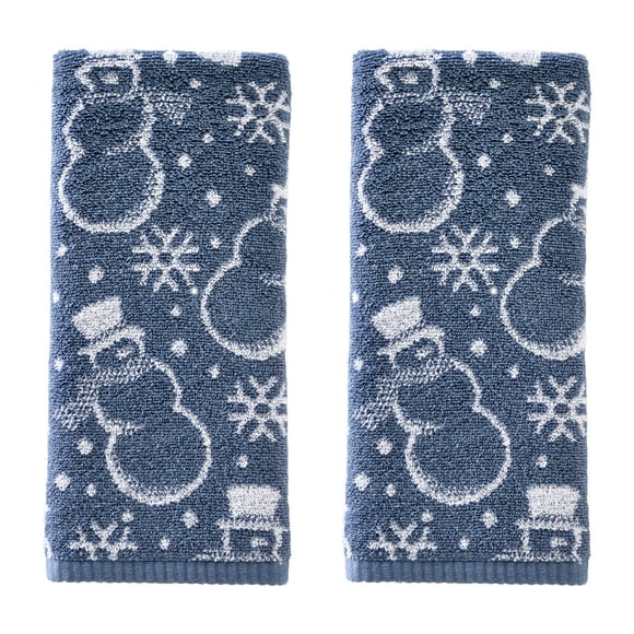 Toalla SKL Home Invierno Navidad Muñecos de Nieve 2pz Azul 41x66 cm
