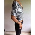 thumbnail image 5 of Gynyvoja Women'S Reversible V-Neck Short Sleeve Striped Fitted Cropped T-Shirt Gray S, 5 of 9