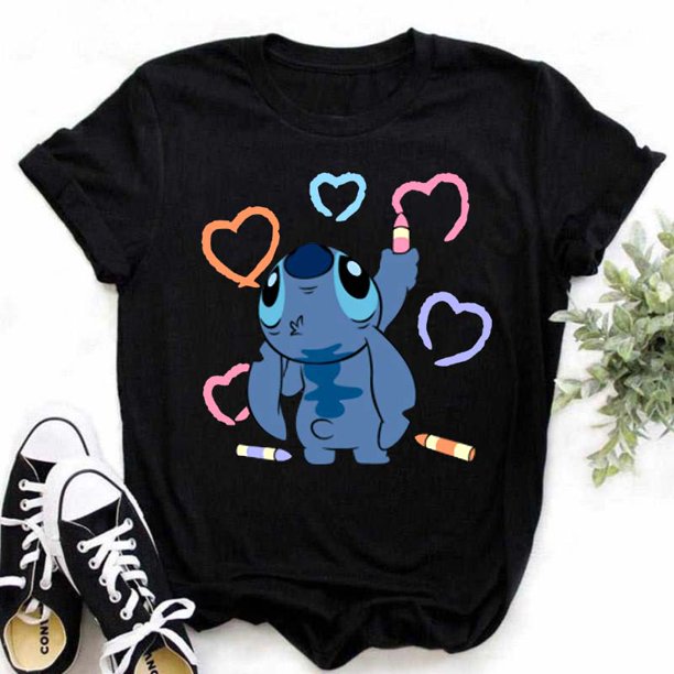 Kawaii Cartoon Stitch T Shirt Children's Clothing Cartoon Women Ohana Lilo Stitch Graphic Tees Cute Anime Tops Harajuku T-shirt130 Gao Jinjia LED
