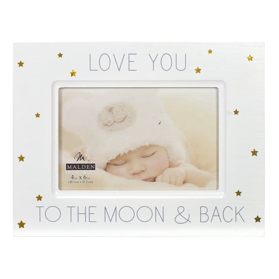 Malden - Love You to the Moon and Back Baby Picture Frame, White 4x6 Photo Frame with Gold Accents