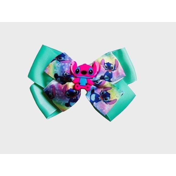 SE Cute Disney Stitch Hair Bows For Girls - One Large Printed Hair Bow Featuring your Favorite Stitch Characters - Alligator Clip - Birthday Gift for Girls Ages 3