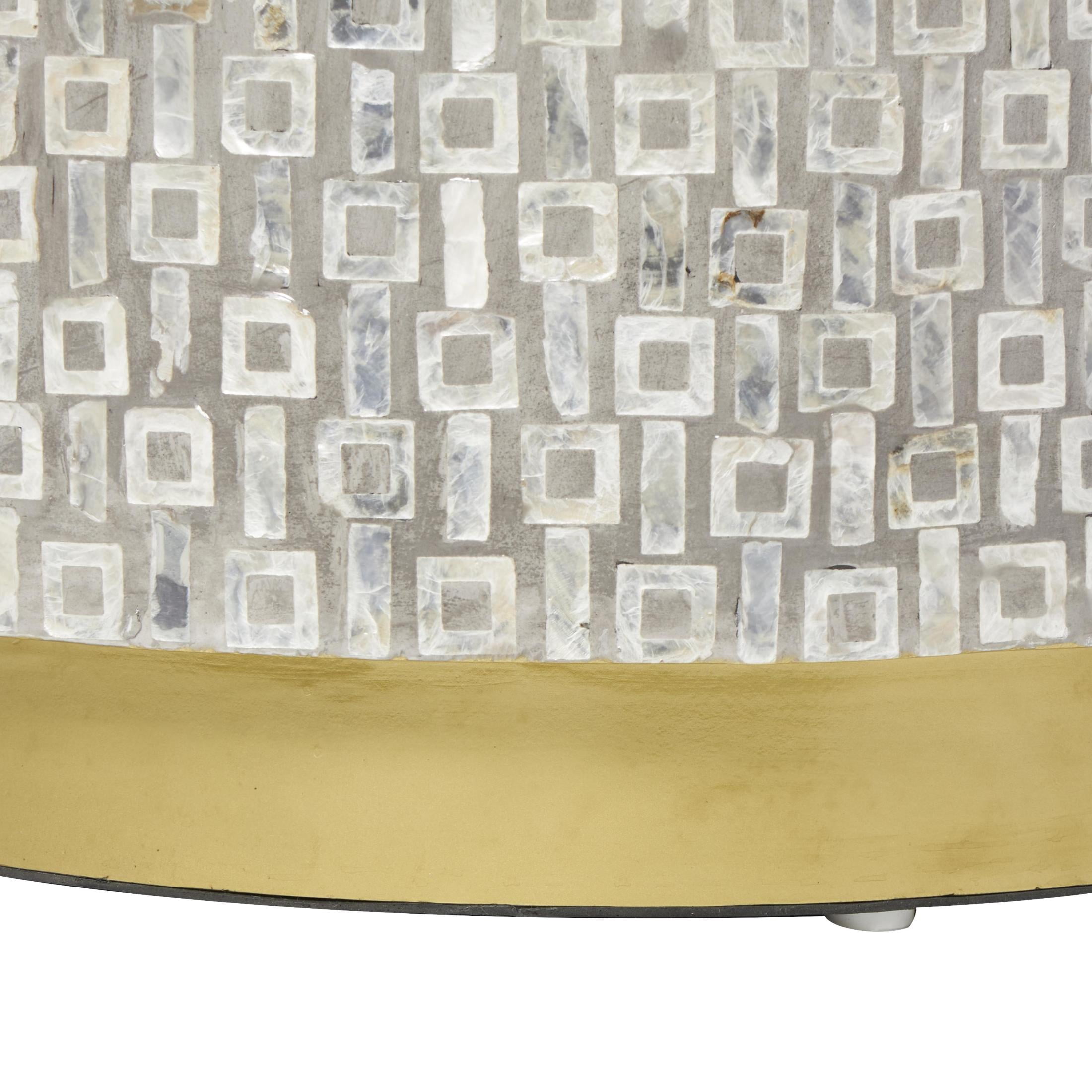 DecMode Contemporary Round Side Table with Multi Color Shell Geometric Pattern, 18"W x 22"H