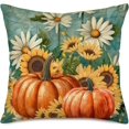 thumbnail image 4 of Set of 4 Decorative Throw Pillow Cover for Couch Sofa, Autumn with Pumpkin Patch Sunflower Scarecrow Maple Leaf Thanksgiving Halloween Farmhouse Decor Pillow Case 18"x18" (Pumpkins for Sale), 4 of 6