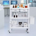 thumbnail image 4 of Choco Moon Lab Cart Storage Trolley with 3 Trays, 3 Waste Bins, White Rolling Cart for Medical, Clinic, Hospital, Salon, Office Use, 4 of 5
