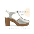 thumbnail image 3 of BLISSFUL STEP Women's Platform T-Strap Block Heels Sandals Solid Round Toe Faux Leather Shoes Silver 9, 3 of 6
