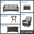 thumbnail image 4 of PARKWELL 7Pcs Outdoor Wicker Rattan Conversation Patio Furniture Set, including Three-seater Sofa, Rocking Chairs, Coffee Table, Ottomans and Side Table with Cushion, Beige, 4 of 9