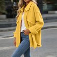 thumbnail image 4 of Women's Fringed Hem Denim Jacket, Lapel Button Front Long Sleeve Oversized Jean Shacket with Chest Pockets Casual Outerwear Yellow-AB S(S), 4 of 8