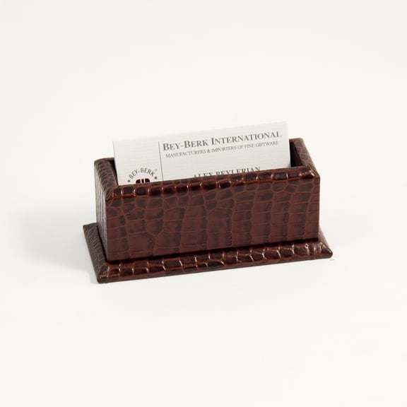 Brown "Croco" Leather Business Card Holder.