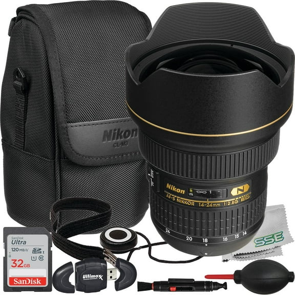 Ultimaxx Essential Accessory Bundle   Nikon AF-S NIKKOR 14-24mm f/2.8G ED Lens   SanDisk 32GB Ultra Memory Card, Universal Lens Cap Keeper, Manufacturer’s Accessories & More (10pc Bundle)