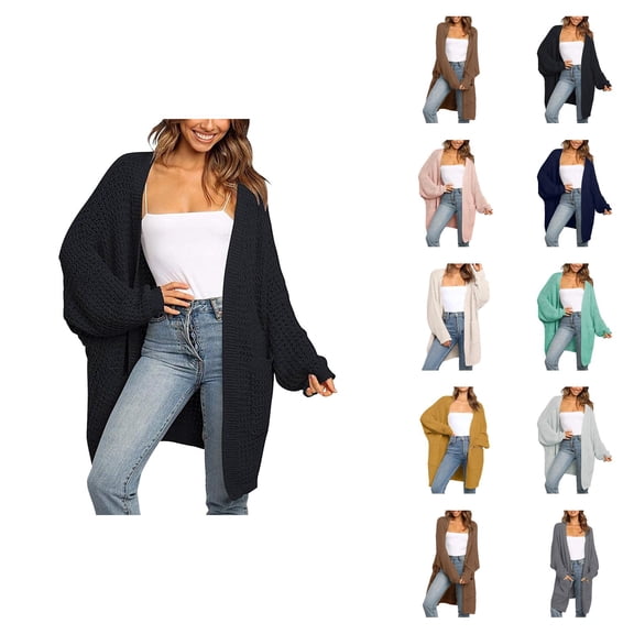 Cardigan Sweaters for Women Lantern Sleeve Open Front Knit Sweater Coat with Pockets Womens Cardigan Sweaters