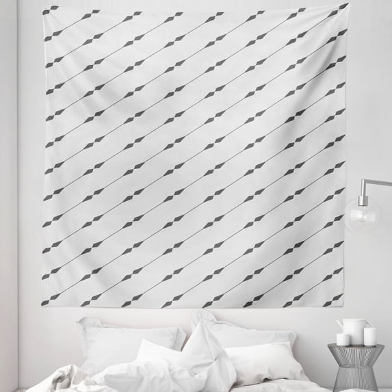 Geometric Tapestry, Classic Monochrome Diagonal Lines with Abstract Motifs Ornamental Illustration, Fabric Wall Hanging Decor for Bedroom Living Room Dorm, 5 Sizes, Grey Beige, by Ambesonne