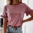 thumbnail image 2 of Pompotops Femme Été Col Rond Manches Courtes Solide Casual T-shirt Blouse, 2 of 8