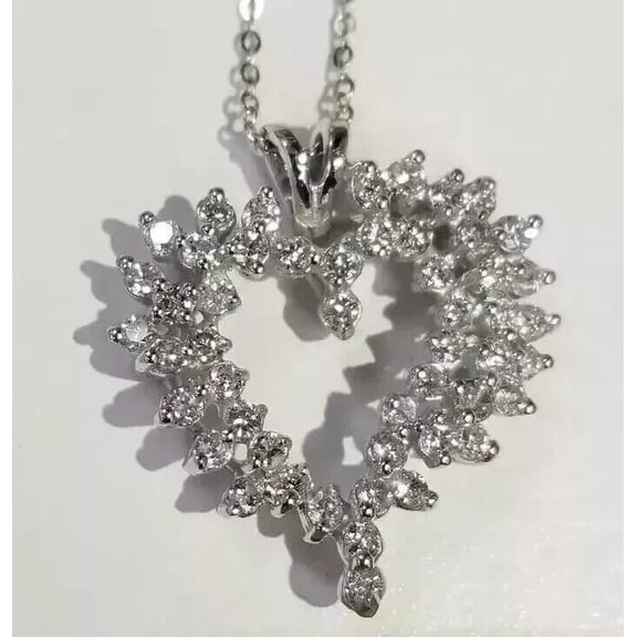 2 Ct Round Cut Lab-Created Diamond Cluster Heart Pendant 14K White Gold Plated