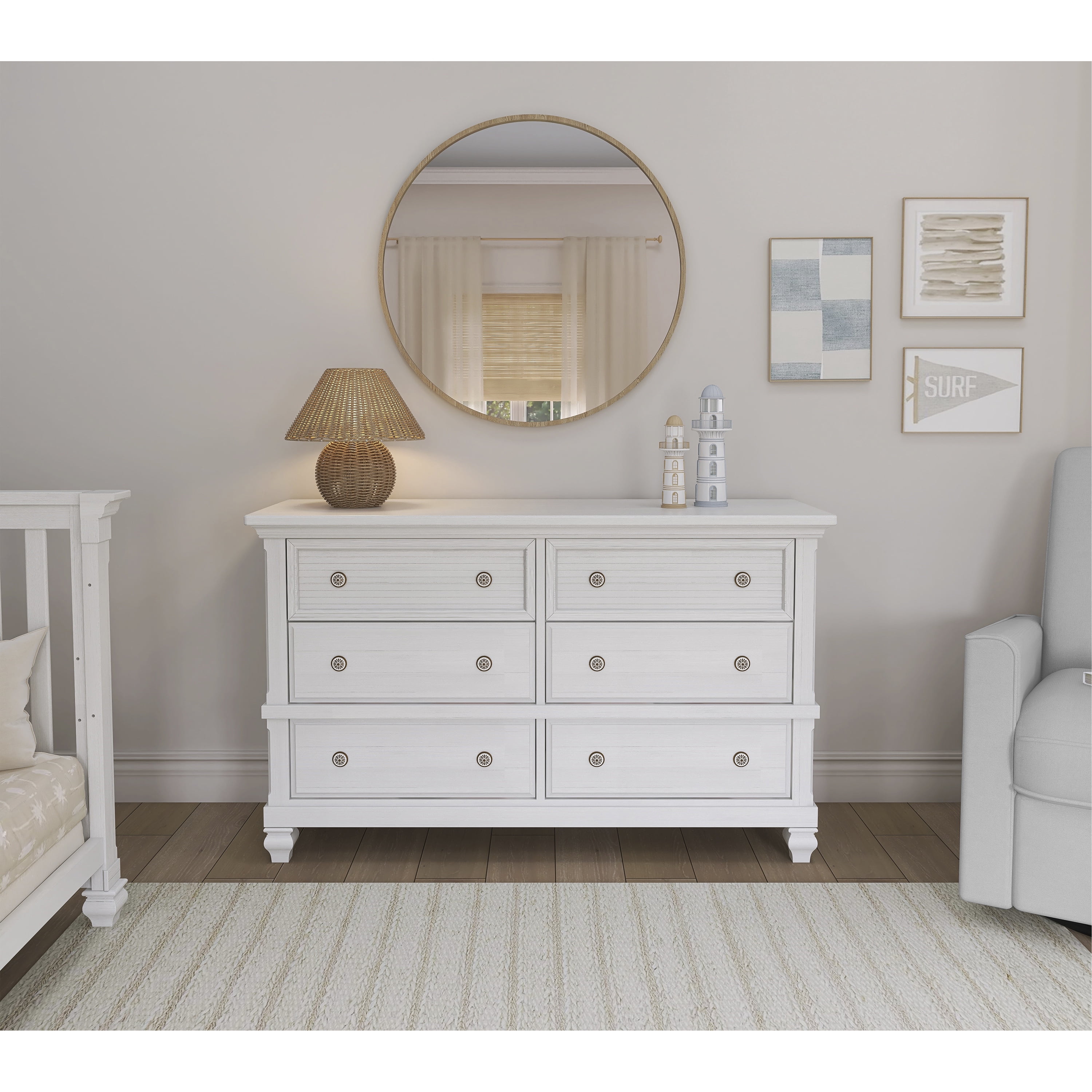 Evolur Signature Cape May Double Dresser, Weathered White, 6 Drawers
