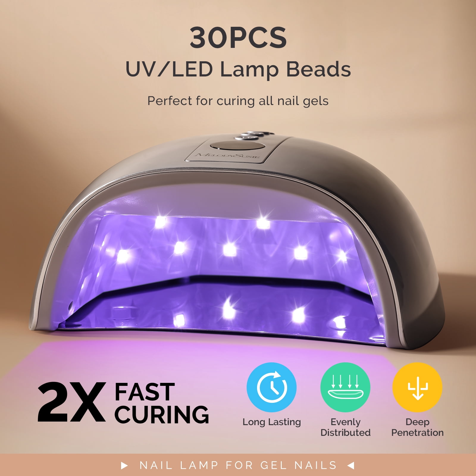 MelodySusie Upgraded Cordless UV Nail Lamp, P-Plus30GT High-Efficient Rechargeable Nail Dryer with 3 Timers & Detachable Metal Base Cures All Hard Gels