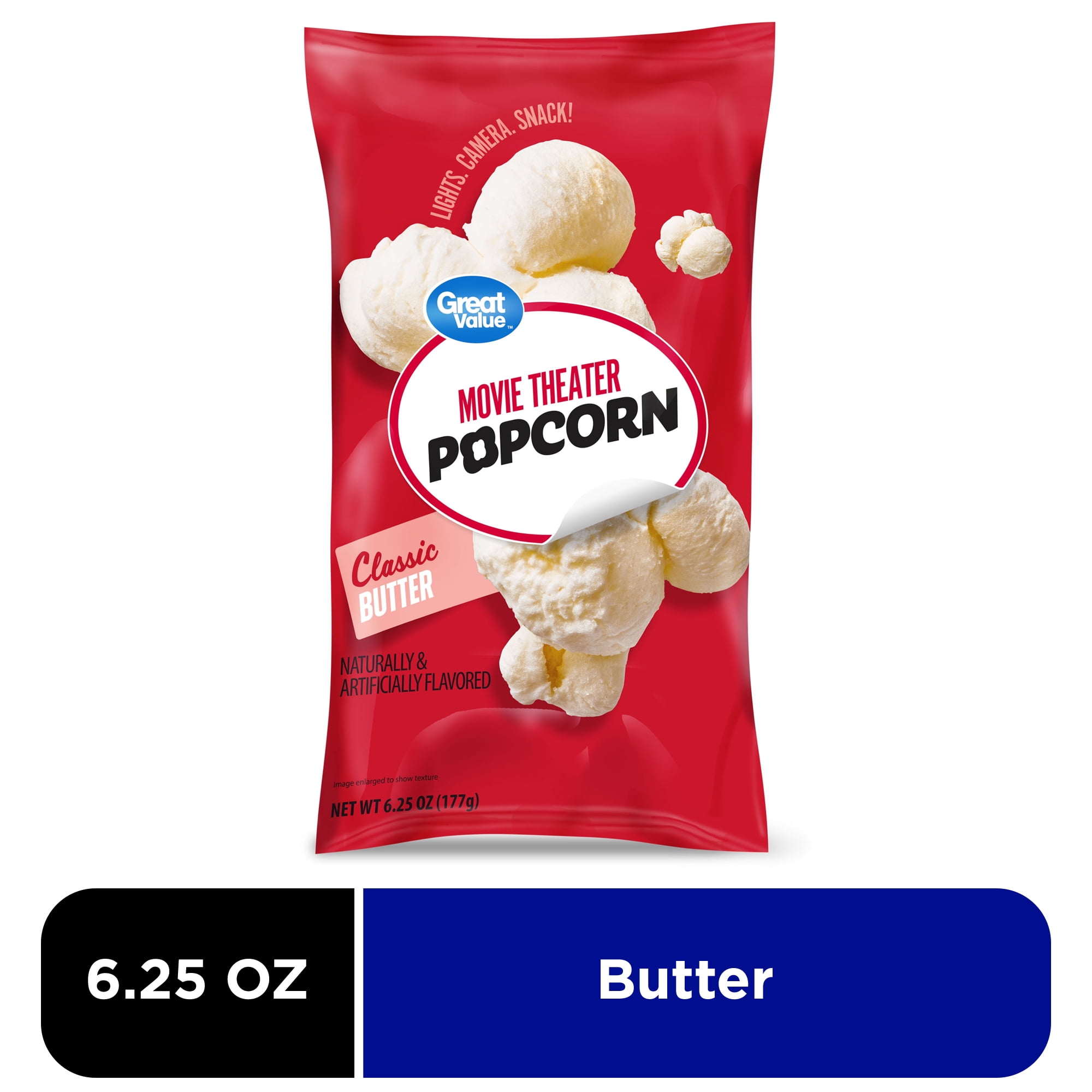 Great Value Classic Butter Movie Theater Popcorn 6.25 oz, About 6 Servings,  Airy Fluffy Snack - Walmart.com