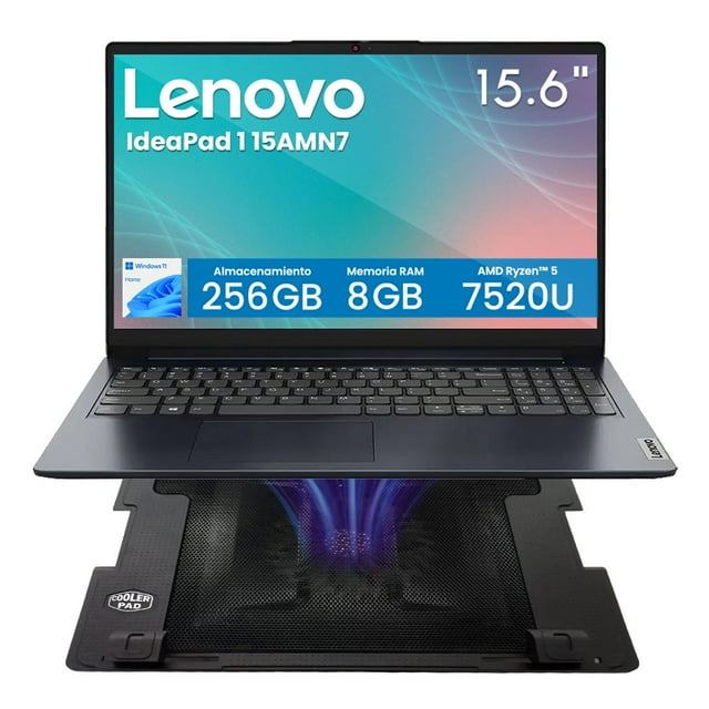 Combo Laptop LLaptop Lenovo IdeaPad 1 15AMN7 AMD Ryzen 5 7520U 8GB 256GB SSD 15.6" FHD Touch Windows 11 Home Azul Abyssl + Base Enfriadora