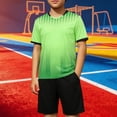 thumbnail image 2 of Odeerbi Niños Niñas Rápido Seco Juego de Entrenamiento de Fútbol Gradiente Geométrico Impresión Cuello En V Camiseta Shorts Conjunto Atlético Para 5-17 Años, 2 of 9