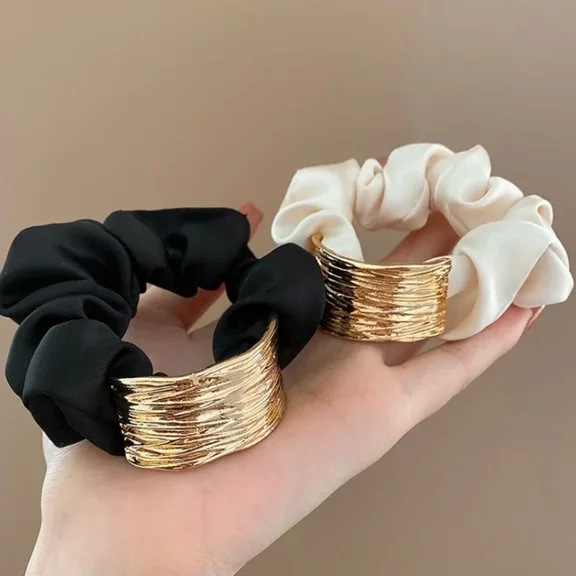New Metal Satin Large Intestine Ring Women Rubber Bands Hair Ties Hair Rope Girls Ponytail Holder Headdress Hair Accessories