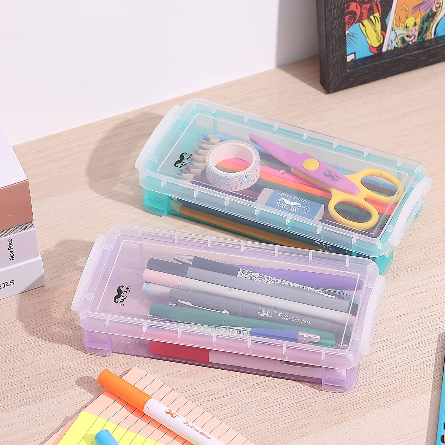 Mr. Pen Plastic Pencil Box, 2-Pack, Pink & Blue photo 7