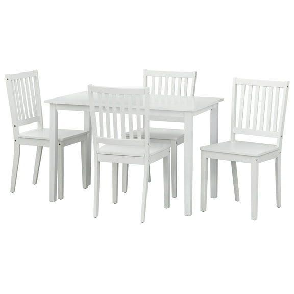 TMS Shaker 5-Piece Shaker Wood Dining Set with 1 Table and 4 Slat-Back Chairs, White