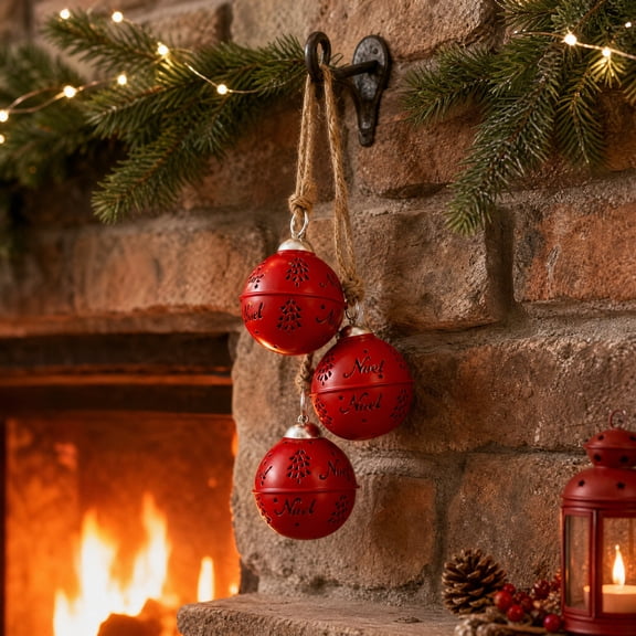 3 Pieces Large Jingle Bell Christmas Joy Bell Metal Ornaments with Star Cutouts Sleigh Rustic Xmas Tree Wreath Garland Holiday Party DIY Decor