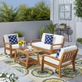 thumbnail image 5 of GDF Studio Parma 4 Piece Outdoor Wood Patio Furniture Chat Set, Beige and Teak, 5 of 8