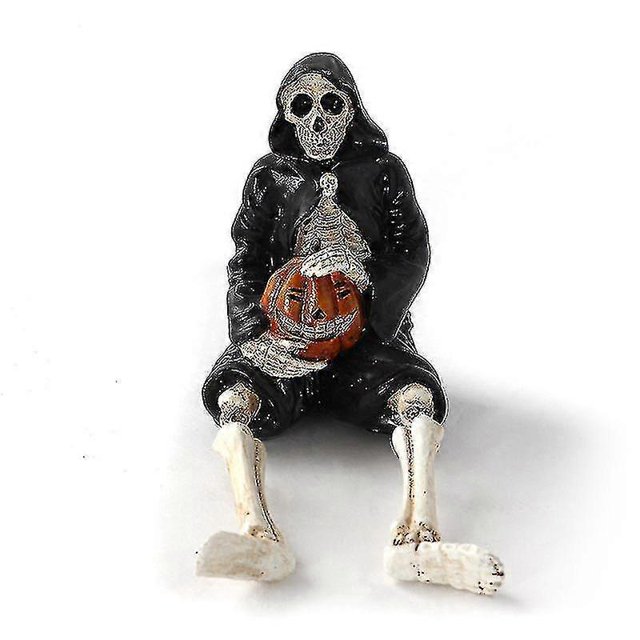 Figura de resina con forma de esqueleto de calabaza aterradora, estatuas de mesa para decoración del hogar de Halloween, color negro, 1 pieza