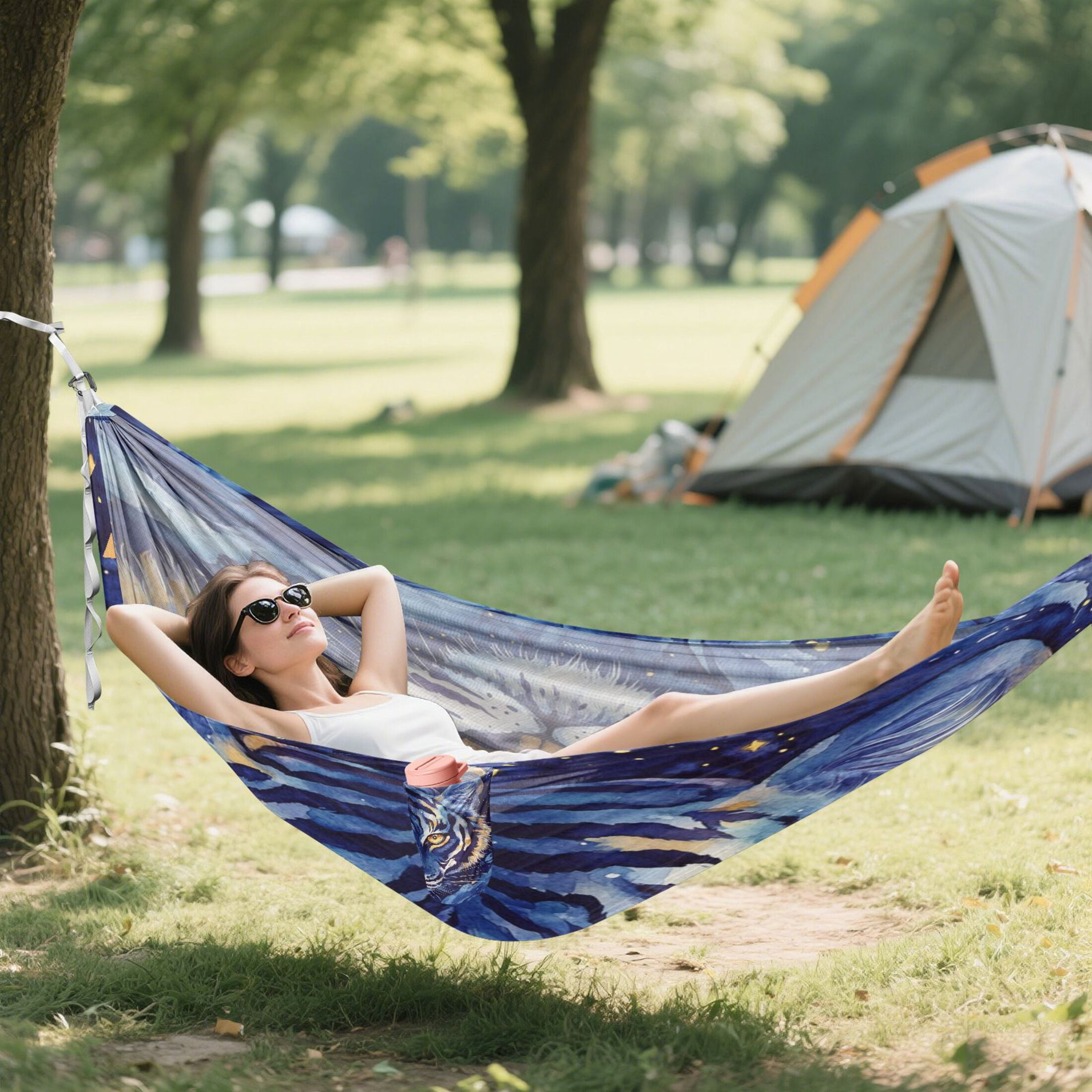 Hammock Camping Hammock Nylon Portable Hammock Travel Camping Hammock Blue Watercolor Tiger