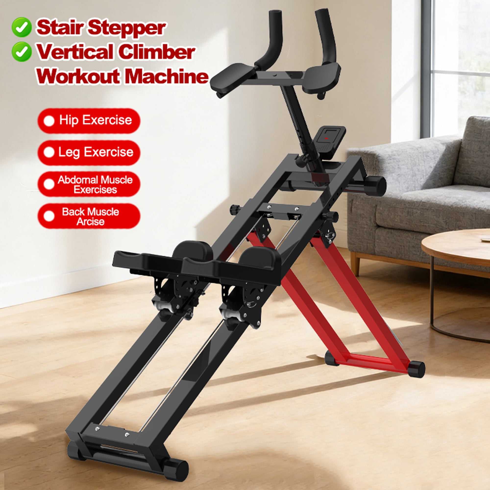 3-in-1 Spine Twist Stretcher and Stair Stepper and Waist Trainer, Adjustable Back Stretcher Machine for Lower Back Exercise, Core Activation Full Body Workout, Black+Red