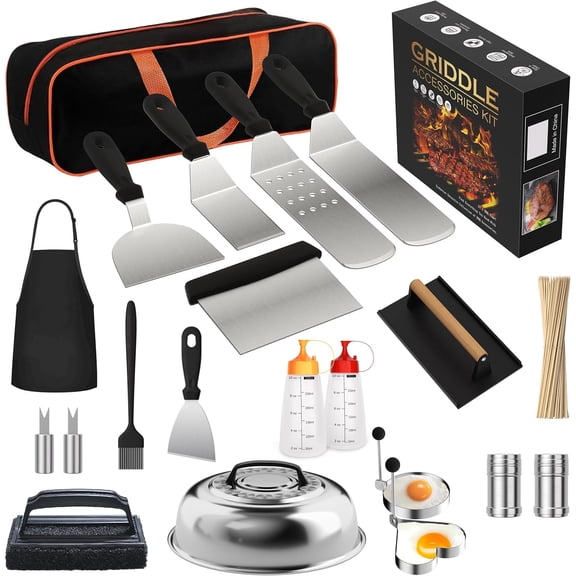 120 Pcs Griddle Accessories Kit for Blackstone - Perfect Flat Top Grill Accessories for Outdoor, Professional Round Melting Dome with Cast Iron Smash Burger Press for Barbecue.