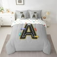 thumbnail image 2 of Manfei Letter A Monogrammed 7-Piece Twin Bedding Sets,Colorful Racing Car Bedding Comforter Set,Gray Black Sheet Sets For Boys,Microfiber Room Decorative Reversible, 2 of 8